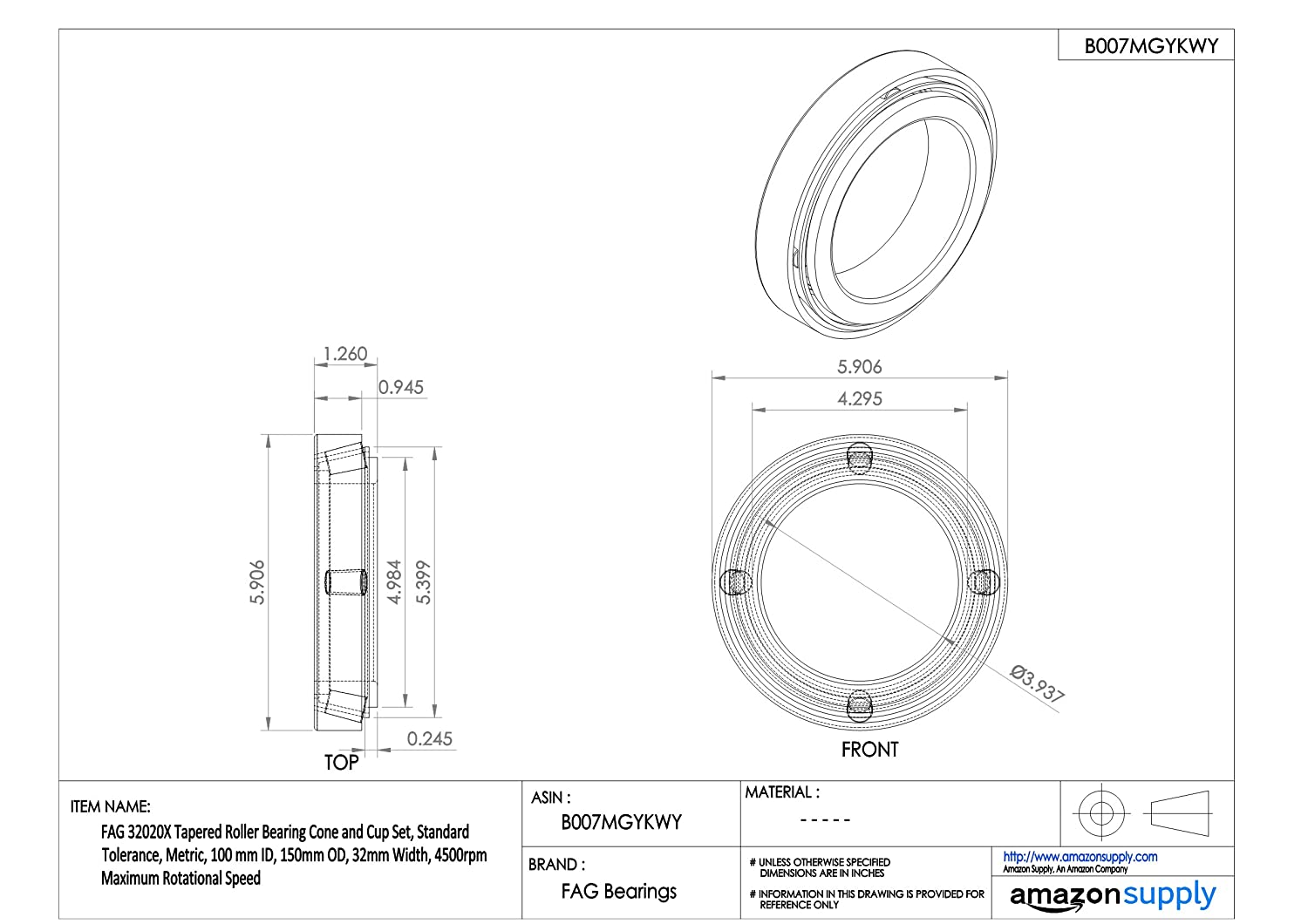  FAG 32020X Tapered Roller Bearing 