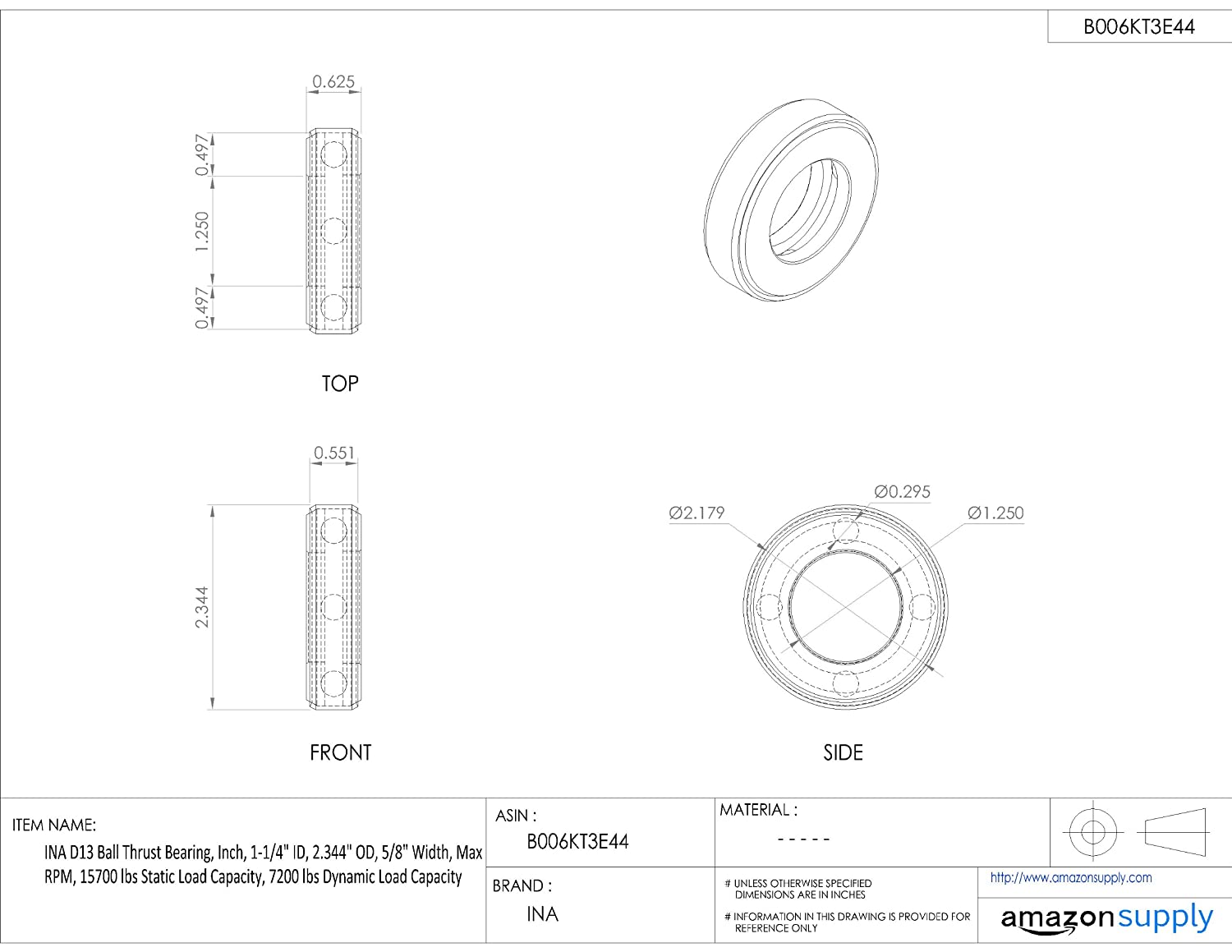  INA D13 Ball Thrust Bearing